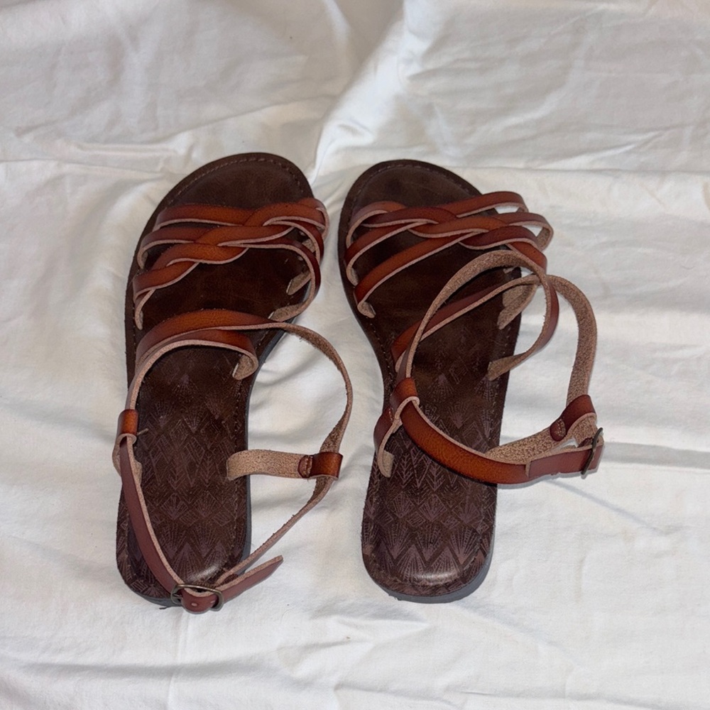 Time and Tru Brown Leather Sandals with Ankle Strap